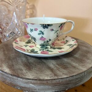 Floral candle China Teacup & Saucer Set - Repurposed- Soy  - Handmade - lavender